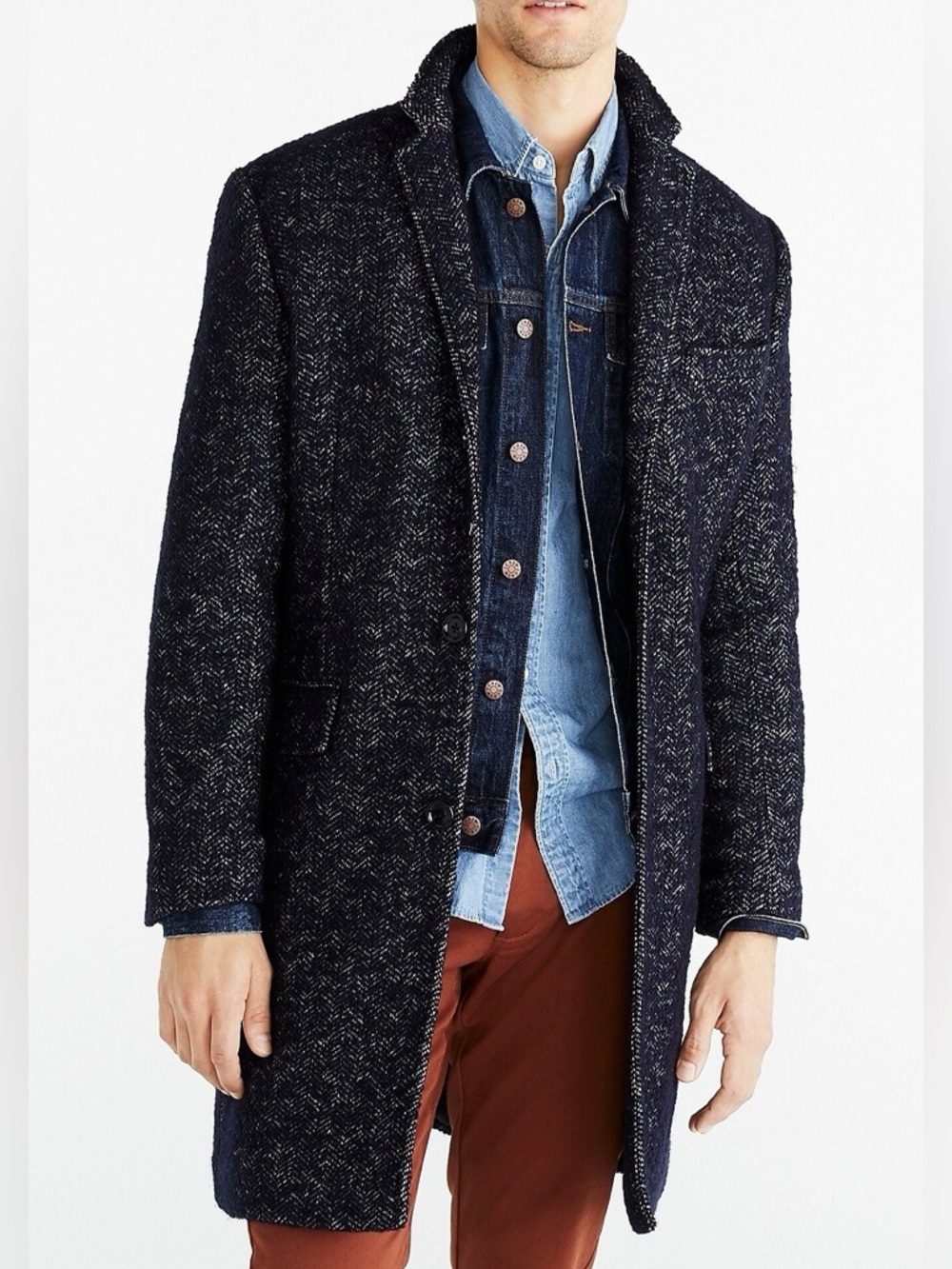 J. Crew Black Herringbone Pea Coat